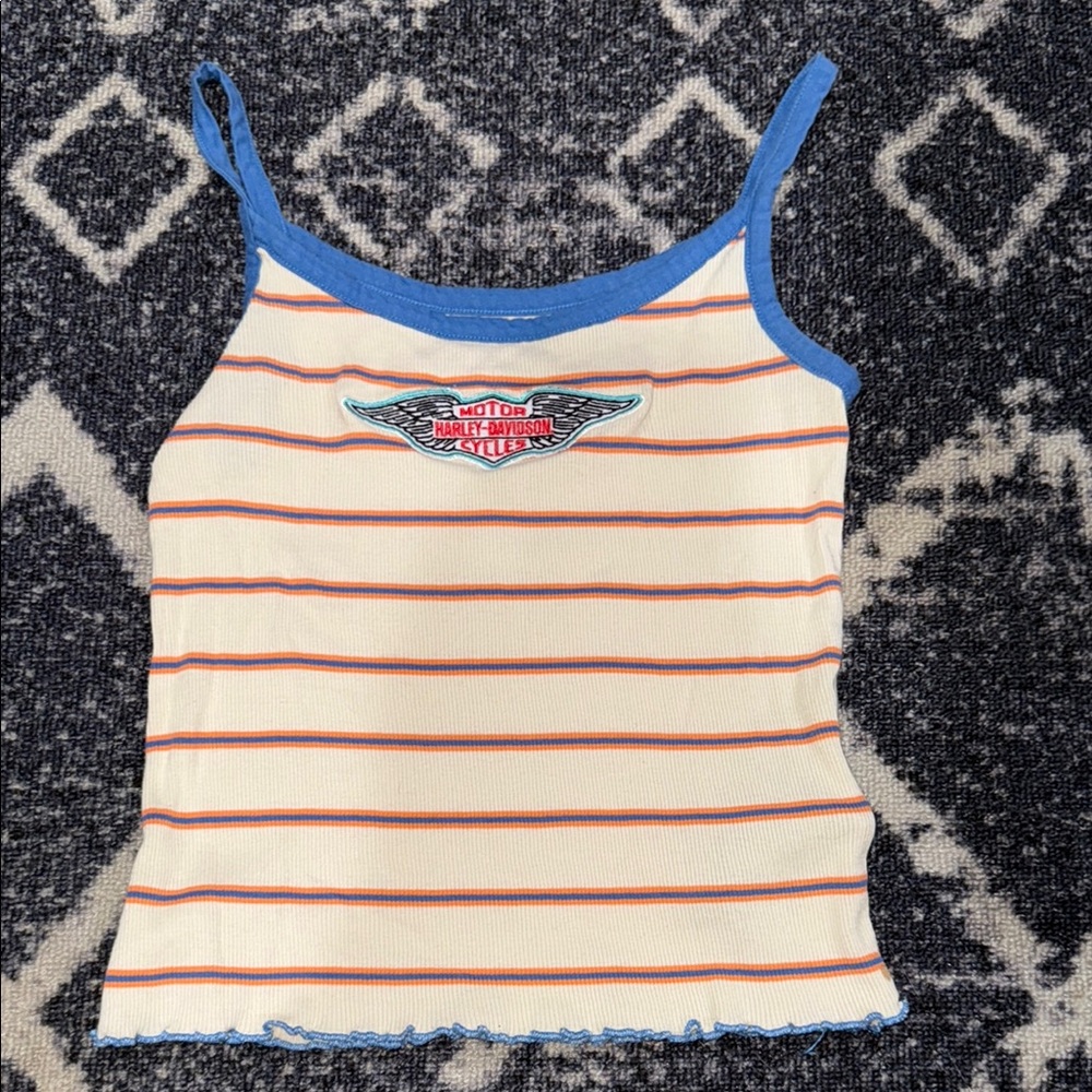 Harley-Davidson Cream and Blue Striped Tank